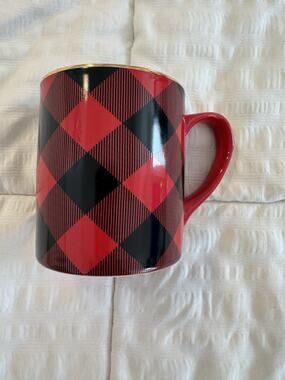 Paper Source Red Black Gold Mug Christmas Holiday Old Money Coffee Tea Plaid